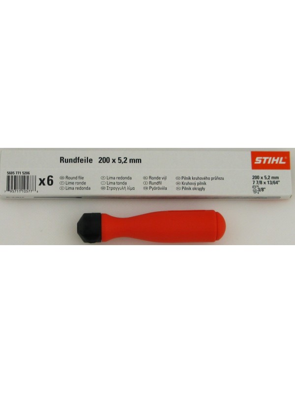 STIHL 56057715206 Rundfeile 6 Stück für Sägeketten 5,2 mm für 3/8' mit 1 Kunststoff Halter
